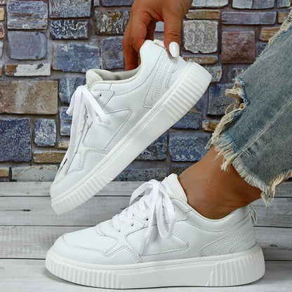 Trend Four Seasons Thick Sole White Leather Sneakers Platform Tennis Men Woman Round Head Casual Sneaker Outdoor Couple Shoes