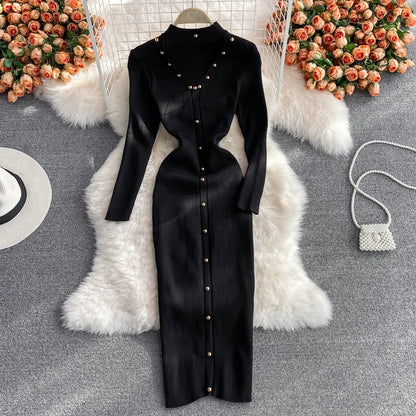 YuooMuoo Chic Fashion Sexy Package Hips Knitted Winter Dress Women Slim Elastic Bodycon Long Dress Streetwear Lady Party Vestido