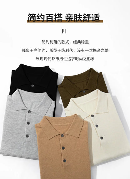 2024 Classic Men Knitwear Silk Wool Blend Sweater Pullover Polo Neck T-Shirt Short Sleeved Loose Cool High-Quality Clothing Tops