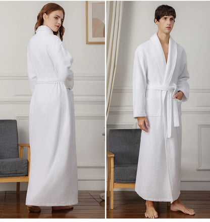 100% Cotton Toweling Terry Extra long Extra thick Robe blue Bath Robe Women Nightrobe Sleepwear Casual Home Bathrobe халат