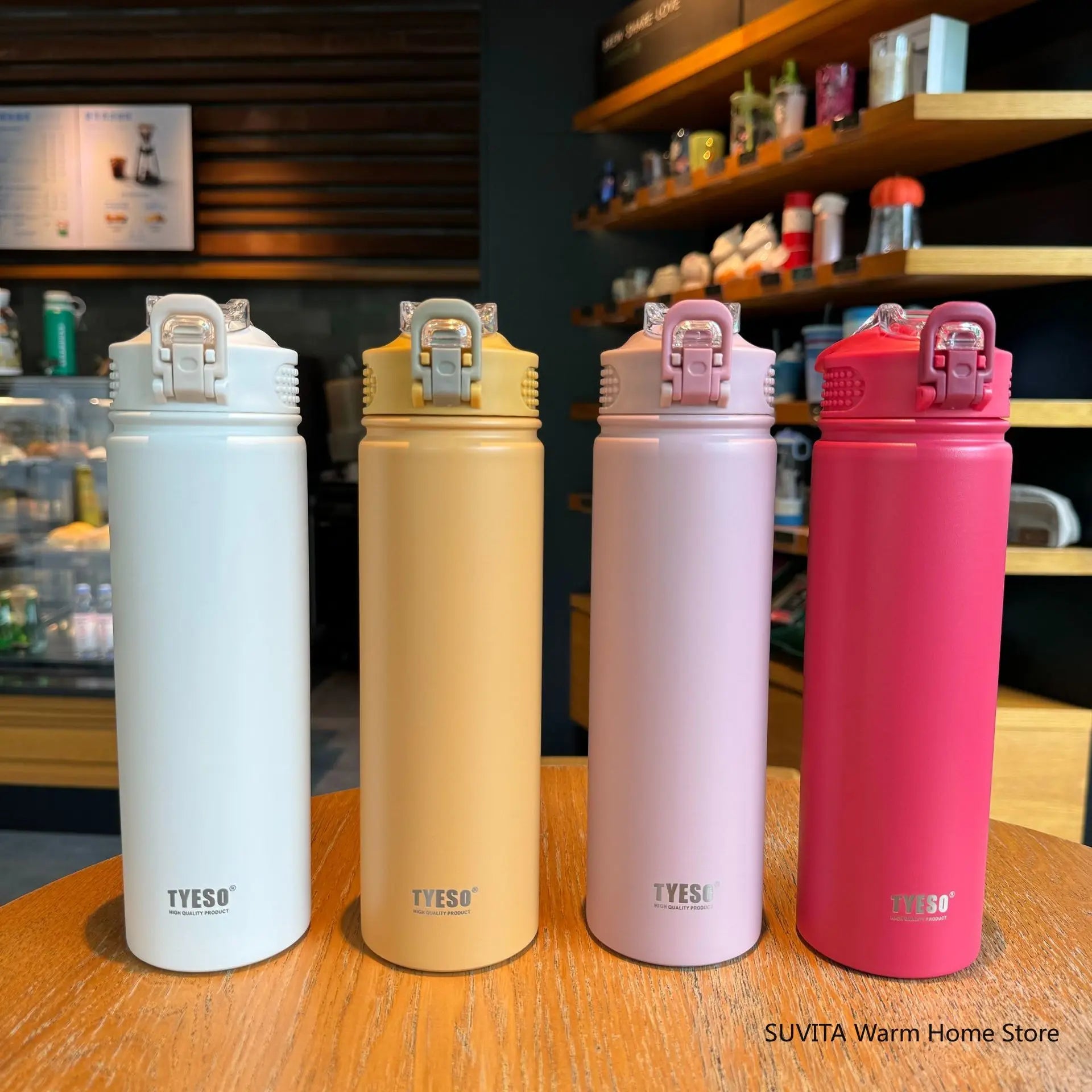 Tyeso Thermos Cup with Straw 600/750ml Stainless Steel Thermal Bottle Cover Insulation Straight Cup Flask Water Tumbler Mug