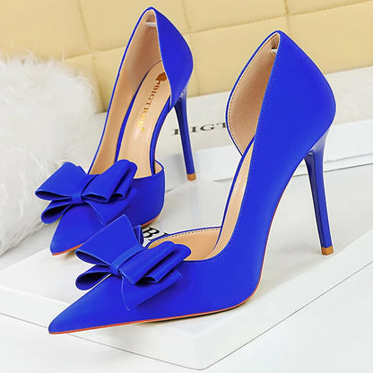 BIGTREE Shoes Bowknot Women Pumps Fashion High Heels Women Shoes Sexy Party Shoes Stilettos Office Shoes Silks Satins Lady Heels