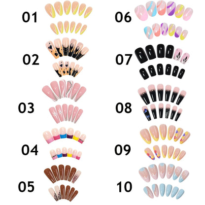 Pointed Apricot Water Drop French Fake Nails Long Ballerina Butterfly False Nails Full Cover Press on Nails With Jelly Stickers