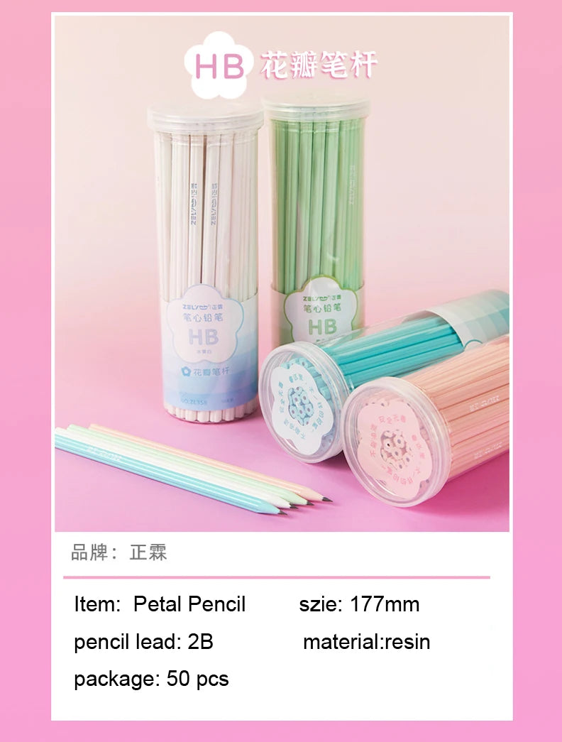 50Pcs/Pack 2B/HB Pencils Petal flower pencil love heart Standard Pencil Macaron color Cute Stationery Office School Supplies