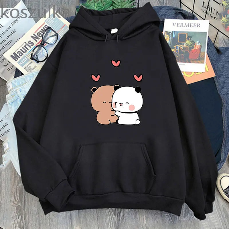 Panda Bear Cartoon Bubu And Dudu Kawaii Print Hooded Men Women Couple Hoodies Plus Size Pullover Harajuku Unisex Sweatshirt