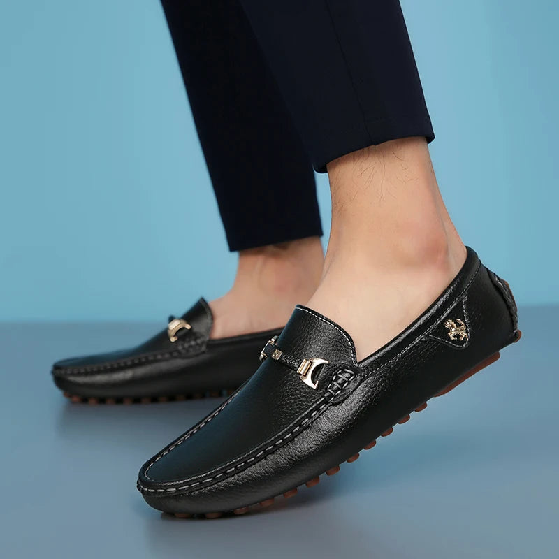 2022 White Loafers Men Handmade Leather Shoes Black Casual Driving Flats Blue Slip-On Moccasins Boat Shoes Plus Size 46 47 48