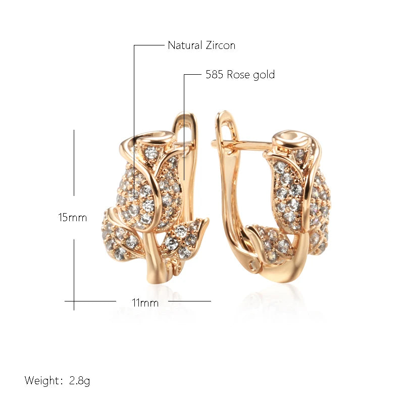 Kinel Hot 585 Rose Gold Color Crystal Flower Earrings For Women Natural Zircon Vintage Wedding Daily Fine Jewelry Girls Gift