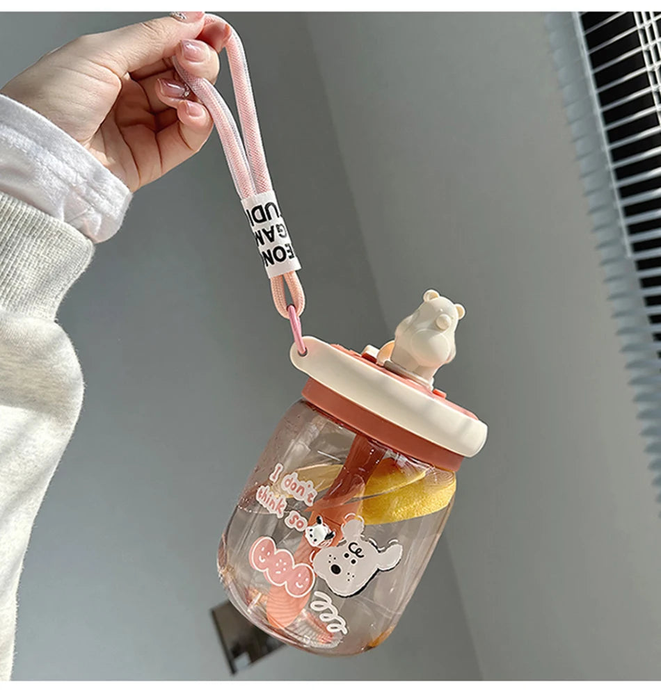 Kawaii Jumbo Boba Water Bottle With Straw For Girls Kids Large Capacity Cute Stirring Cup Portable Dual Drinking Plastic Cups