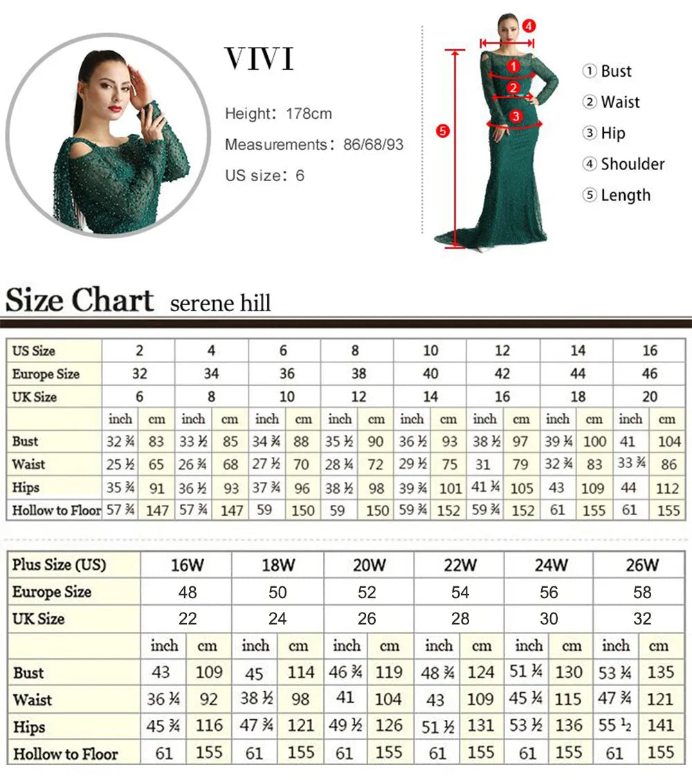 Serene Hill Dubai Luxury Beaded  Blue Mermaid Elegant Overskirt Evening Dresses Gowns 2024 For Women Wedding Party LA71634