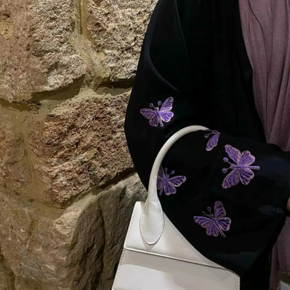 2024 New Butterfly Embroidery Abaya for Muslim Women Elegant Party Dresses Middle East Türkiye Dubai Cardigan Islam Clothing