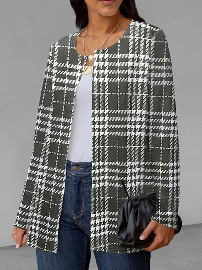 Women Fashion Plaid Printed Outerwear Casual Full Long Sleeve Jacket Coats Ladies Chic Outerwear Tops