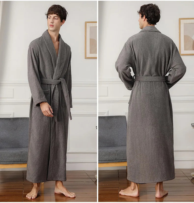 100% Cotton Toweling Terry Extra long Extra thick Robe blue Bath Robe Women Nightrobe Sleepwear Casual Home Bathrobe халат