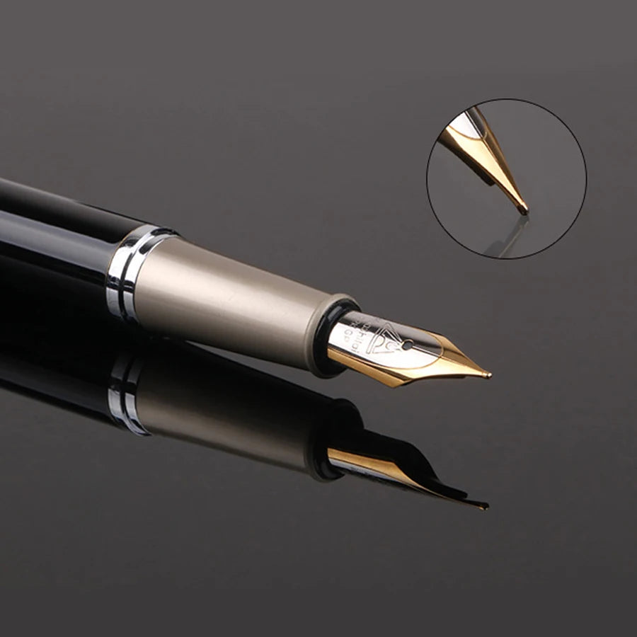 Custom Fountain Pen Golden Text Stationery Office Supplies Back To School Items Metal Nib Writing Ink Men Luxury Black