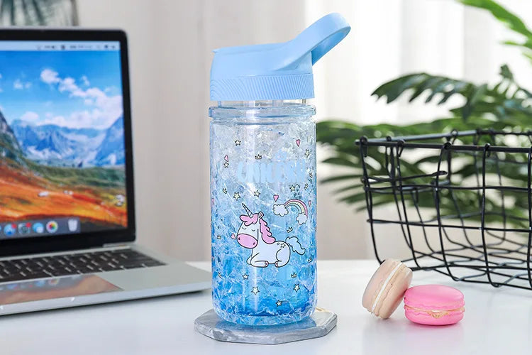 Stylish Double Straw Unicorn Ice Cup Summer Cold Drink Juice Coffee Water Cup Boy&