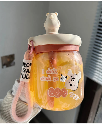 Kawaii Jumbo Boba Water Bottle With Straw For Girls Kids Large Capacity Cute Stirring Cup Portable Dual Drinking Plastic Cups