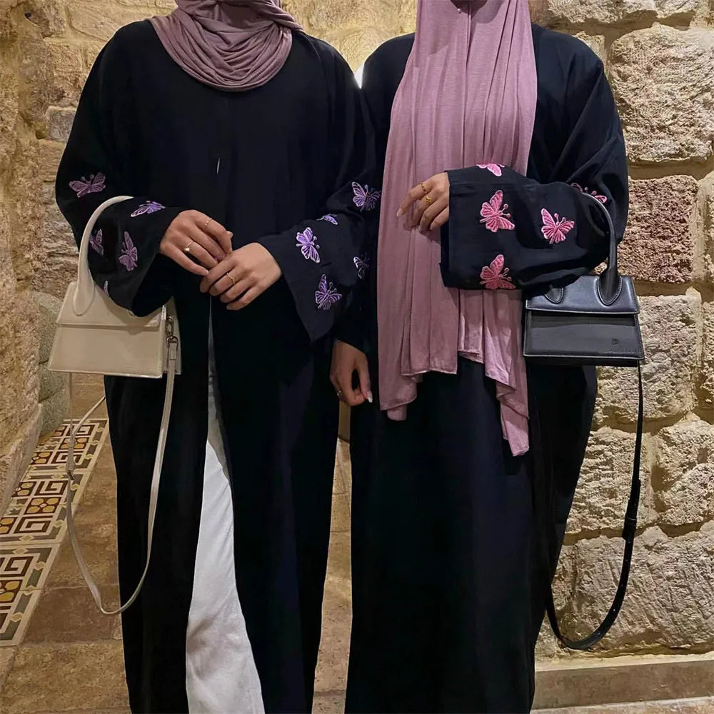 Embroidery Butterfly Open Abaya Ramadan Dubai Saudi Luxury Abayas Islamic Woman Clothing Dress Kimono for Muslim Women Dresses