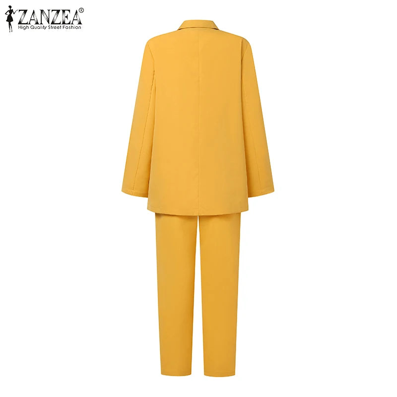 2PCS Spring Blazer Suits Fashion Solid Trousers Suits Office Lady Tracksuit Outifits ZANZEA Women Elegant OL Work Pants Sets