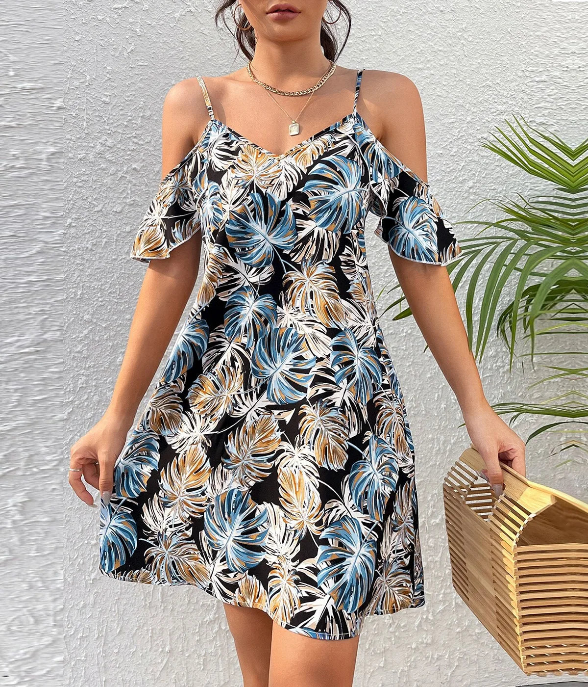 Mugen Plus Size Dress Plant Prints 2024 Women‘s Clothing For Summer Casual Sleeveless Vest Dress Elegant Ruffle Plus Size Dress