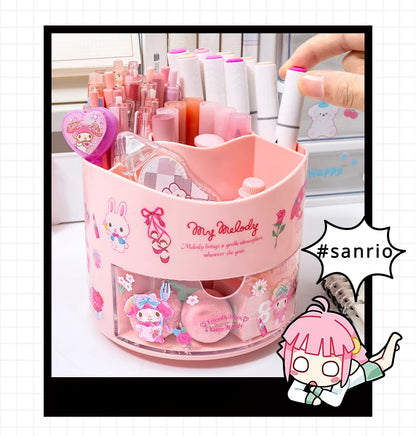 Miniso Sanrio Rotating Pen Holder Storage Box Desk Organizer &amp; Kawaii Sanrio Cinnamoroll Stickers Cute Stationery Storage Girls