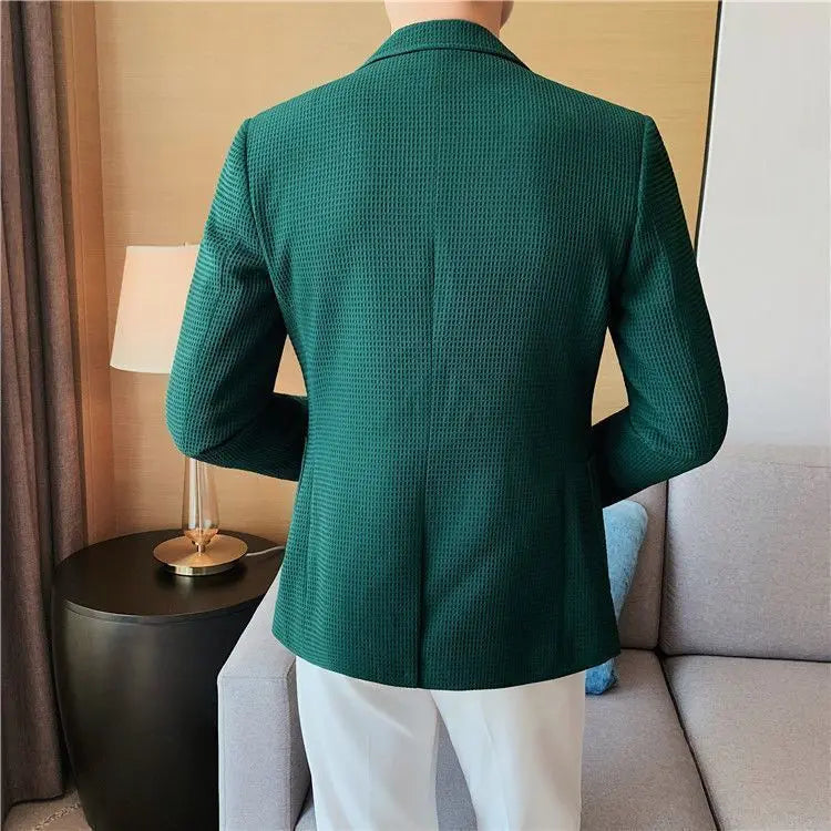 Man Suits and Blazers White Business Coats Dress Jackets Waffle Jacket for Men Clothing Korean Style Clothes Simple Breasted