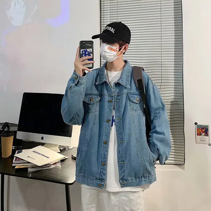 Black Denim Short Jacket Men Jeans Jacket Coats Casual Windbreaker Pockets Overalls Bomber Streetwear Man Clothing Outwear