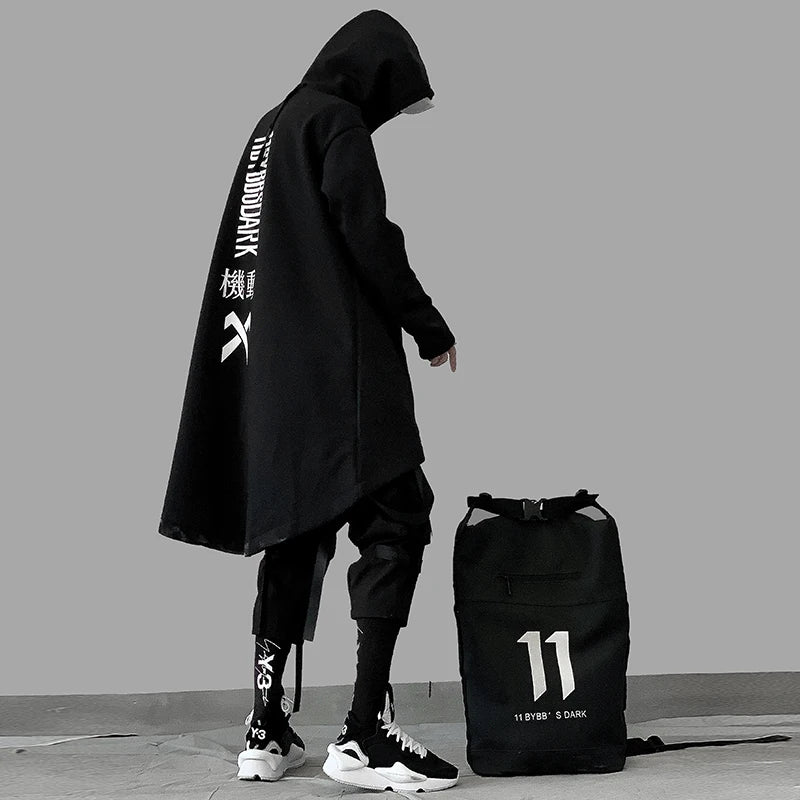 Emo Men Japanese Harajuku Sweatshirt Oversize Hoodie Korean Cloak Hip Hop Gothic Outwear Streetwear Techwear Coat Tops Clothes