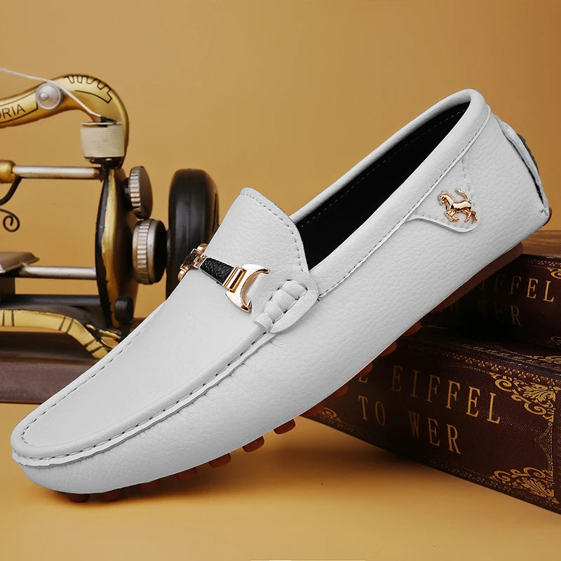 2022 White Loafers Men Handmade Leather Shoes Black Casual Driving Flats Blue Slip-On Moccasins Boat Shoes Plus Size 46 47 48