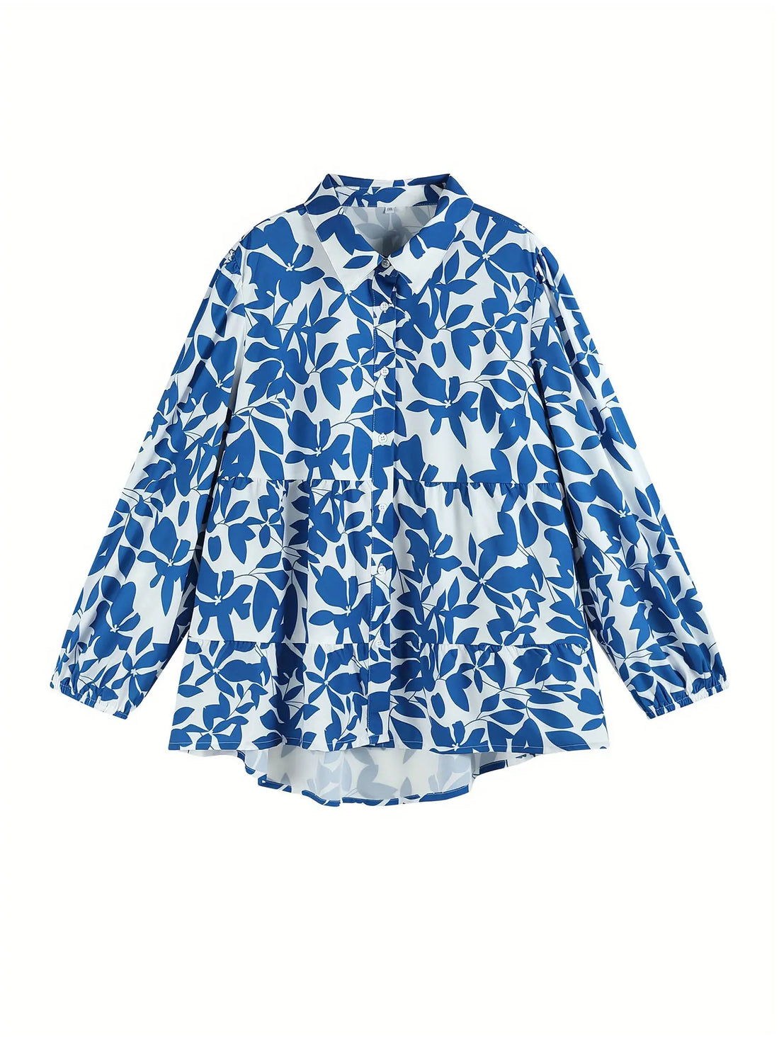 Plus Size Floral Print Blouse, Casual Button Front Long Sleeve Blouse For Spring, Women&