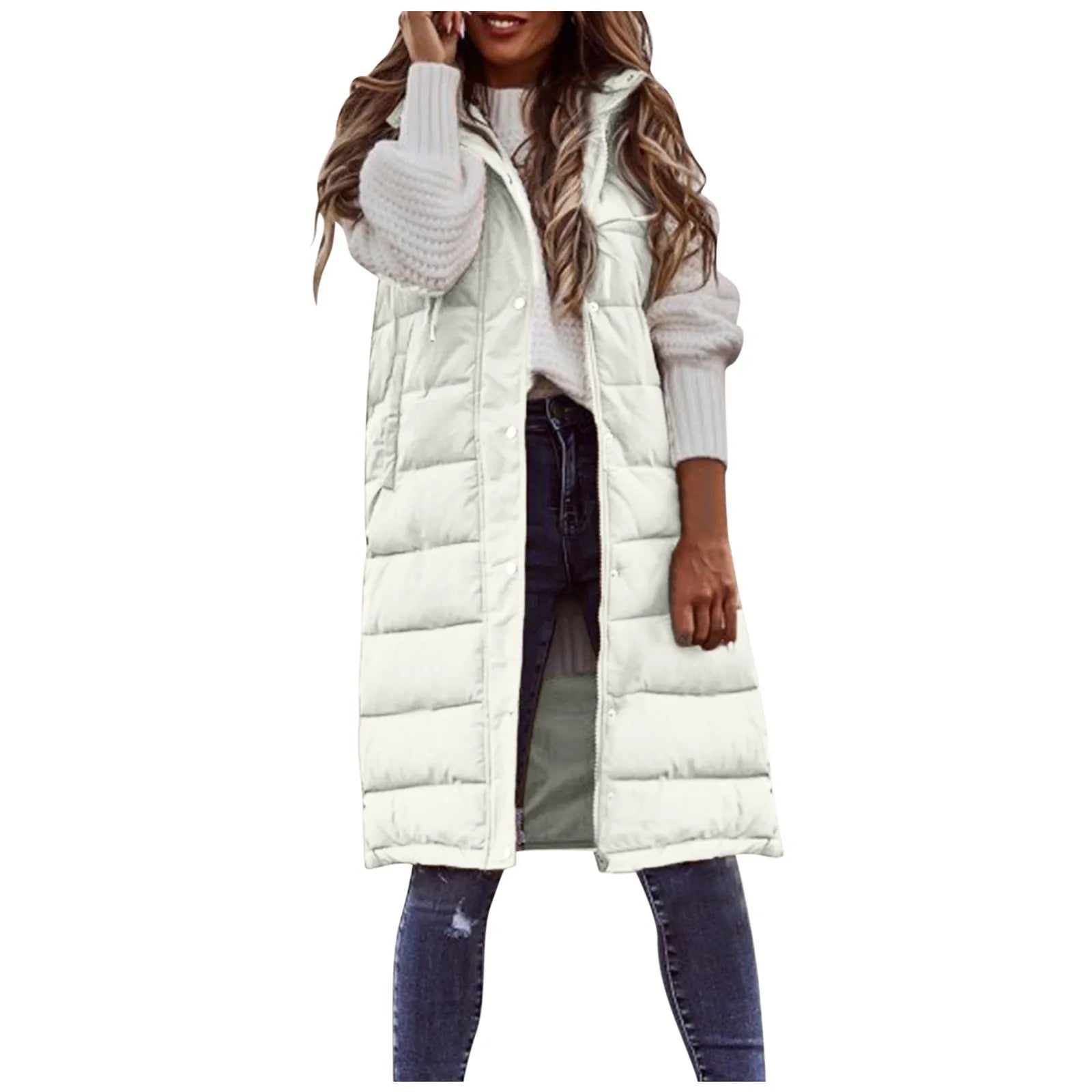 Women Long Waistcoats Warm Winter Sleeveless Hoodie Tie Collar Button Loose Overcoats Female Solid Vests BYFS-BK4567