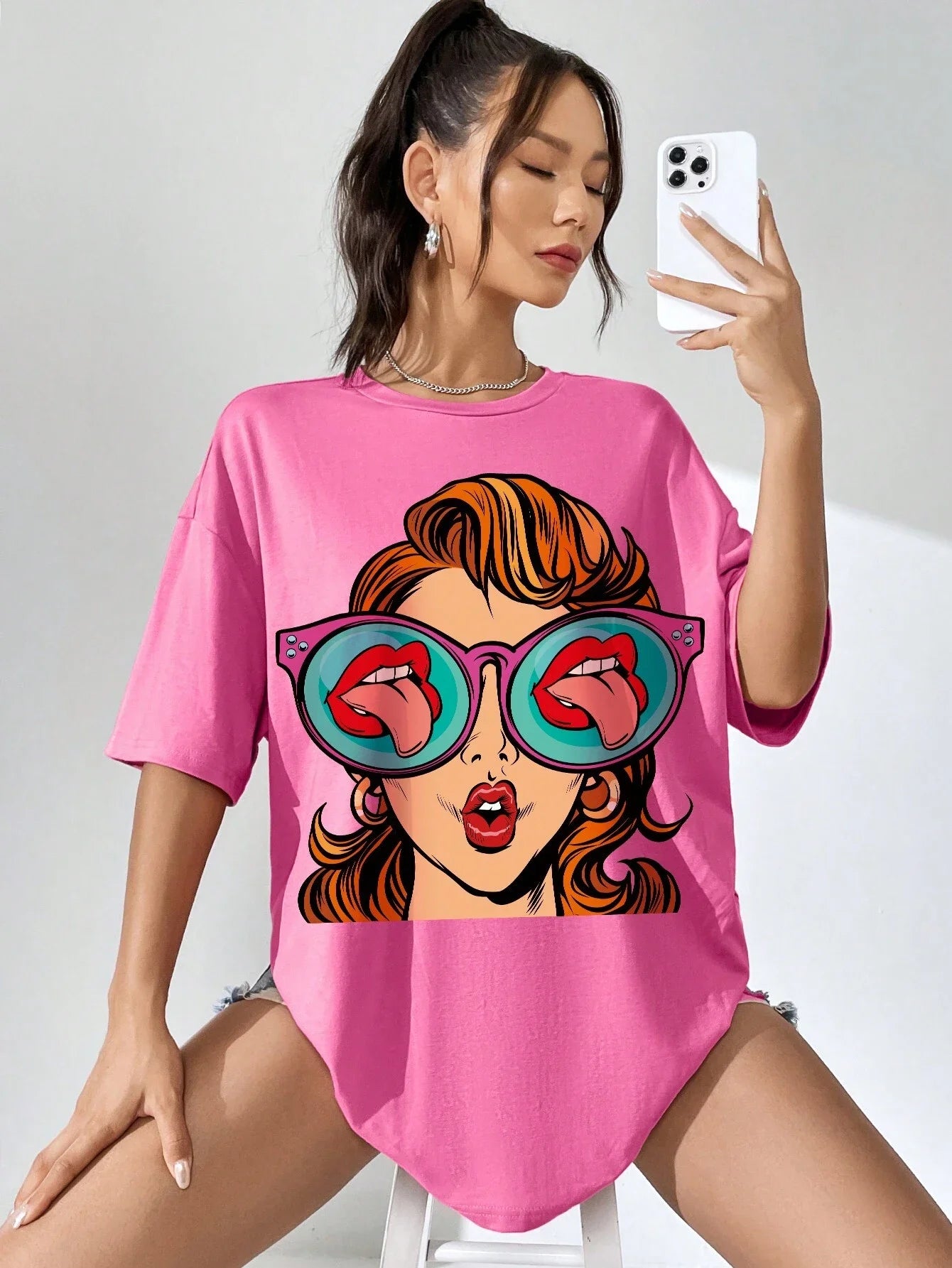 Cartoon Pattern Printed Cotton Women T-Shirts Casual O-Neck Breathable Soft Short Sleeve Tops Loose Comfortable Street Clothes