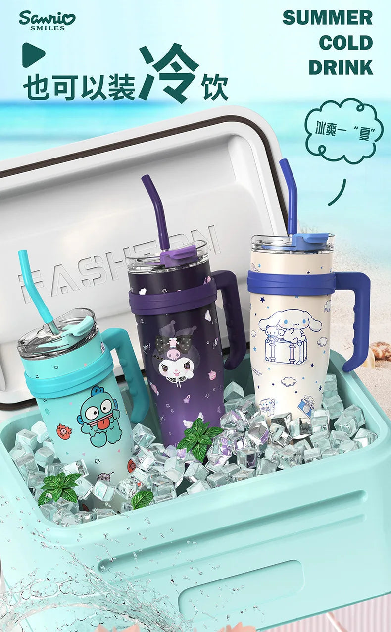 Sanrio Thermos Bottle 1200ml Kuromi Cinnamoroll Sippy Water Cup Vacuum Flask Kawaii Stainless Steel High Capacity Insulated Mug