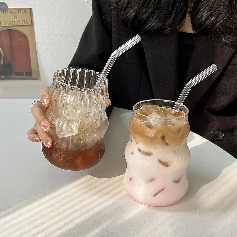 550ml Straws Beer Mugs Transparent Bubble Tea Aesthetic Glass Cups Strawberry Milk Juice Pitcher Coffee Mug Drinkware Cup