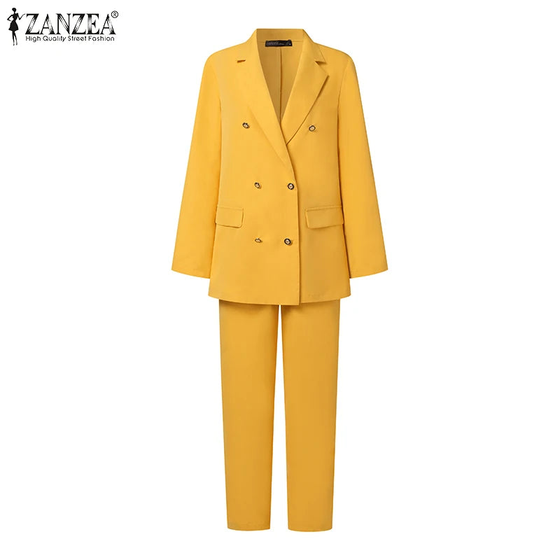 2PCS Spring Blazer Suits Fashion Solid Trousers Suits Office Lady Tracksuit Outifits ZANZEA Women Elegant OL Work Pants Sets