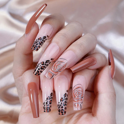 Pointed Apricot Water Drop French Fake Nails Long Ballerina Butterfly False Nails Full Cover Press on Nails With Jelly Stickers