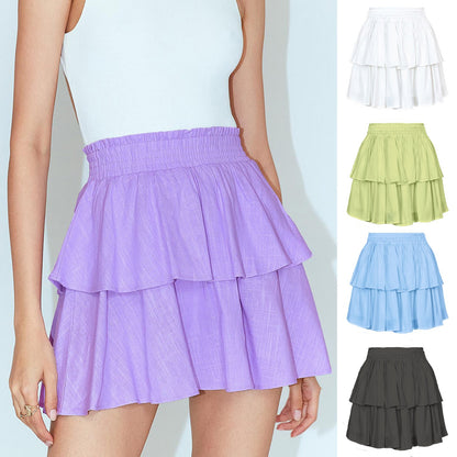 Solid Short Skirts Women 2023 New Summer Fashion Ruffle Boho High Waist Pleated Skirt Female Plus Size Casual Sexy Mini Skirts