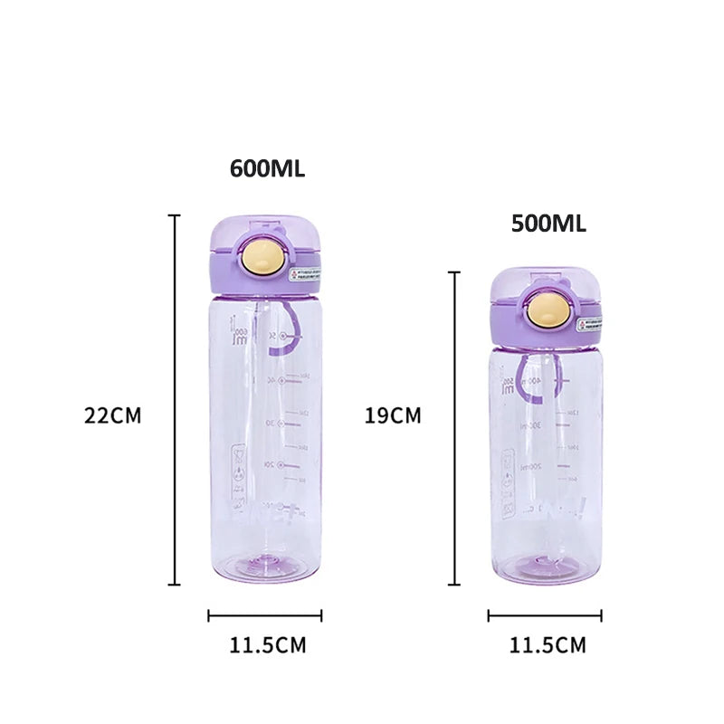 500/600ML Large Capacity Plastic Straw Water Bottles For School Sports Water Bottle BPA Free Portable Leak-proof Drinkware Cup