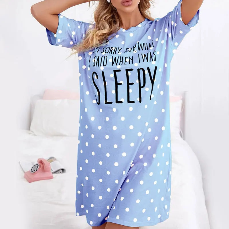 Summer Woman Cotton Nightgown Plus Size Women Nightdress Short Sleeve Polka Dot Print Nightgowns Sweet Casual Sleepwear Sleepdre