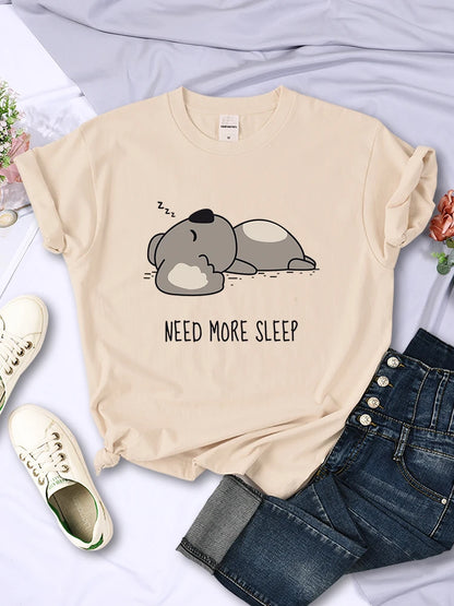 Need More Sleep Cartoons Bear Women T-Shirt Street Plus Size Top Fashion Hip Hop Casual Clothing Personality Female Short Sleeve