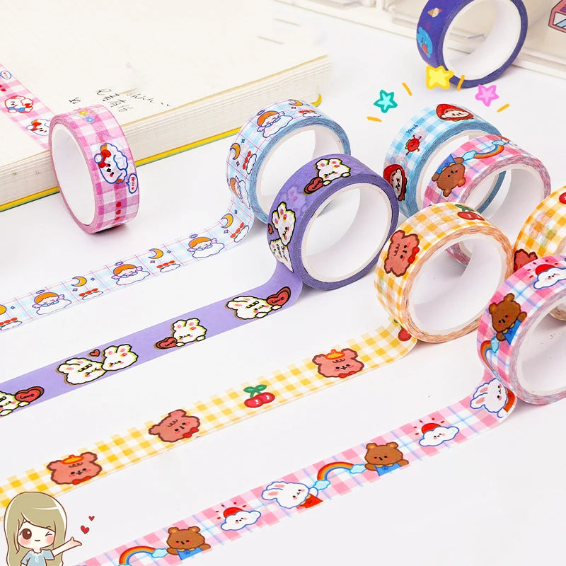 1 Piece 5m Masking Tape Decorative Adhesive Scrapbooking Bear Rabbit Album Stationery Washi Tape Stationery Stickers Photo Diary