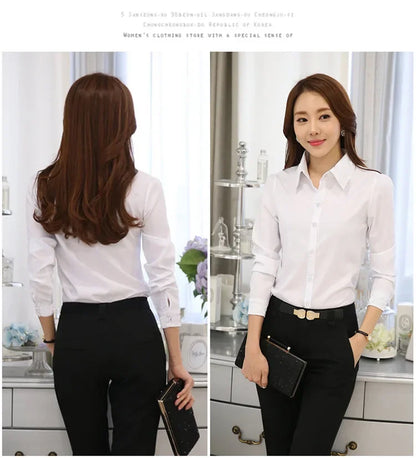 Plus Size White Shirt Women Autumn New Office Lady Working Clothes Long Sleeve Bottom Blouse Korean Fashion SlimWomen Clothing