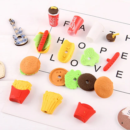 4 pcs/pack Kawaii Rubber Hot dog Cake Hamburger Food Drink cola Eraser For Kids Novelty Stationery Kid Gift Toy Cute