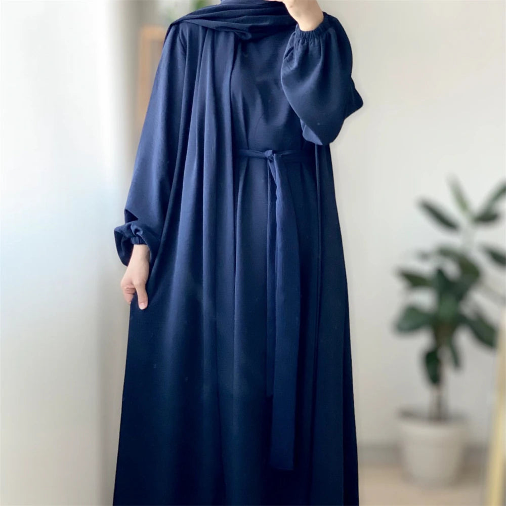 Eid Ramadan Muslim Women Open Abaya Kimono Inner Maxi Dress Hijab Sets 2/3 Pieces Dubai Islamic Arab Robe Kaftan Jalabiya Caftan