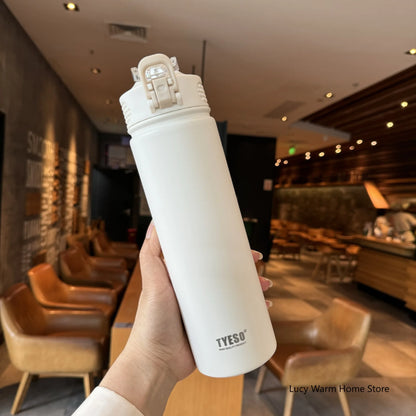 Tyeso Thermos Cup with Straw 600/750ml Stainless Steel Thermal Bottle Cover Insulation Straight Cup Flask Water Tumbler Mug