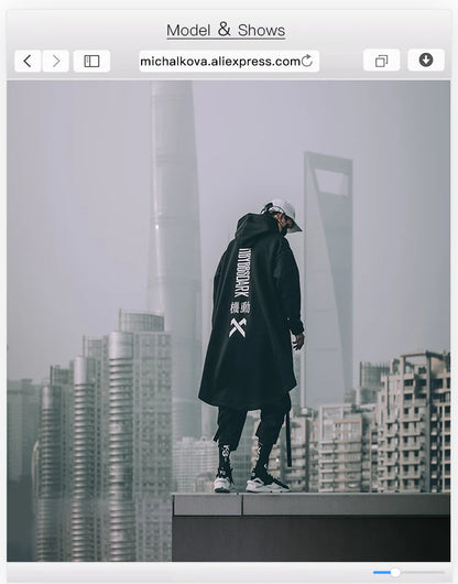 Emo Men Japanese Harajuku Sweatshirt Oversize Hoodie Korean Cloak Hip Hop Gothic Outwear Streetwear Techwear Coat Tops Clothes