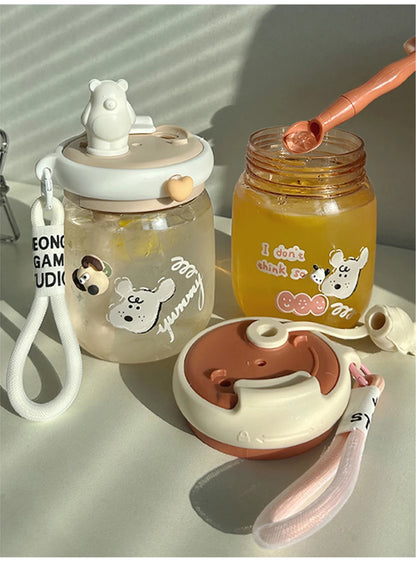 Kawaii Jumbo Boba Water Bottle With Straw For Girls Kids Large Capacity Cute Stirring Cup Portable Dual Drinking Plastic Cups