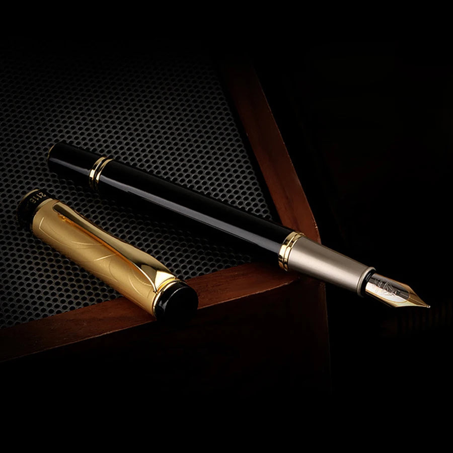 Custom Fountain Pen Golden Text Stationery Office Supplies Back To School Items Metal Nib Writing Ink Men Luxury Black