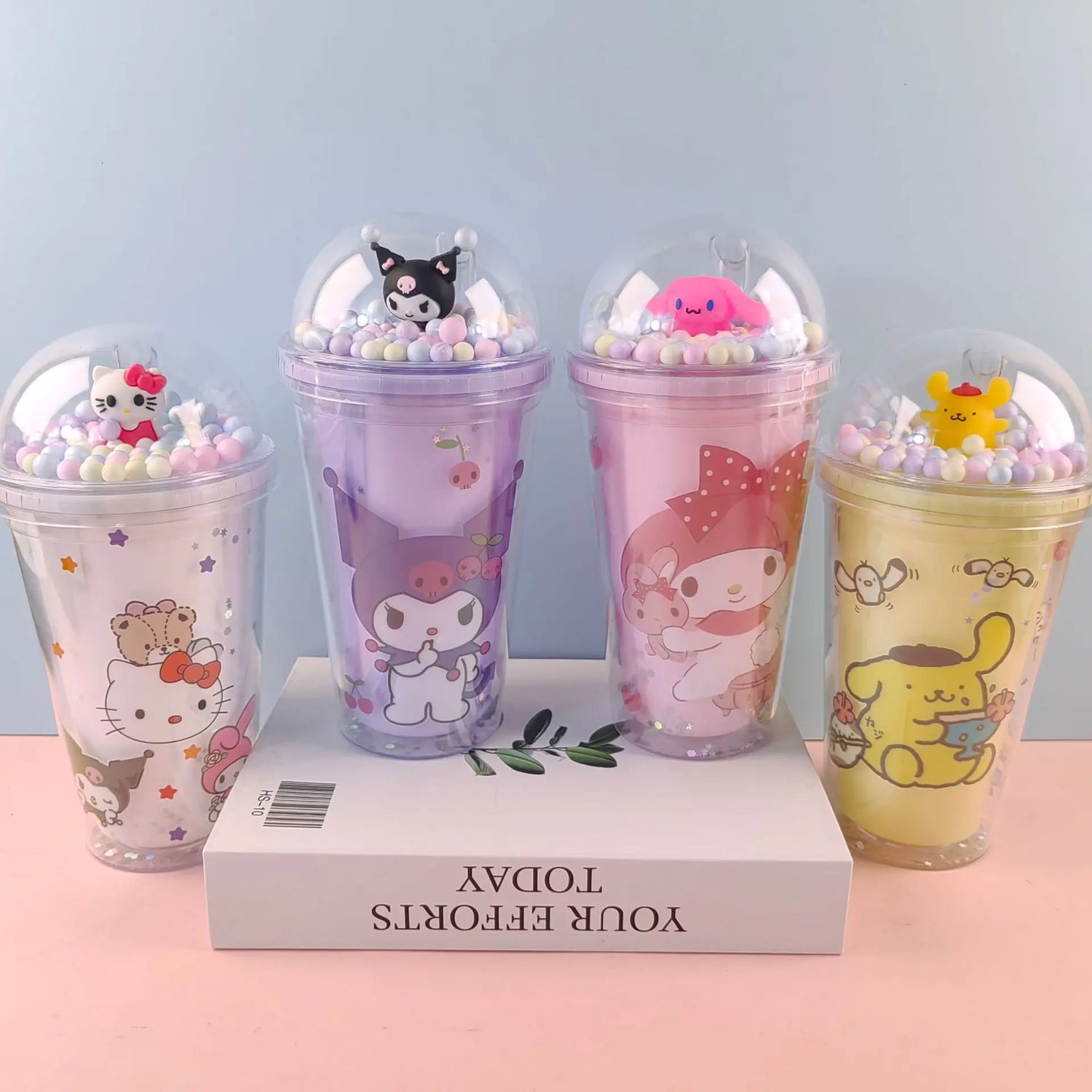 New Anime Sanrio Hello Kitty Cinnamoroll Melod Kuromi Water Cup Double-Layer Plastic Cup Portable Sport Mug Straw Water Cup Gift