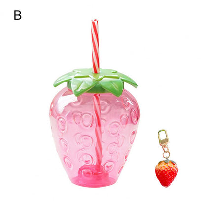 500ml Summer Cute Strawberry Straw Water Bottle Cartoon Food Grade PP Wide Application Milk Coffee Straw Cup Drinkware