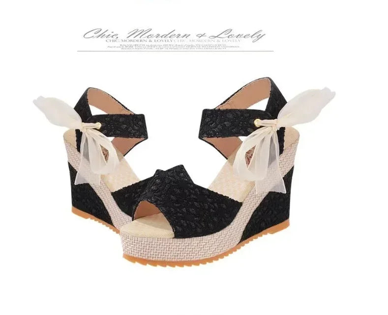 Lace Leisure Women Wedges Heeled Women Shoes 2024 Summer Sandals Party Platform High Heels Shoes Woman