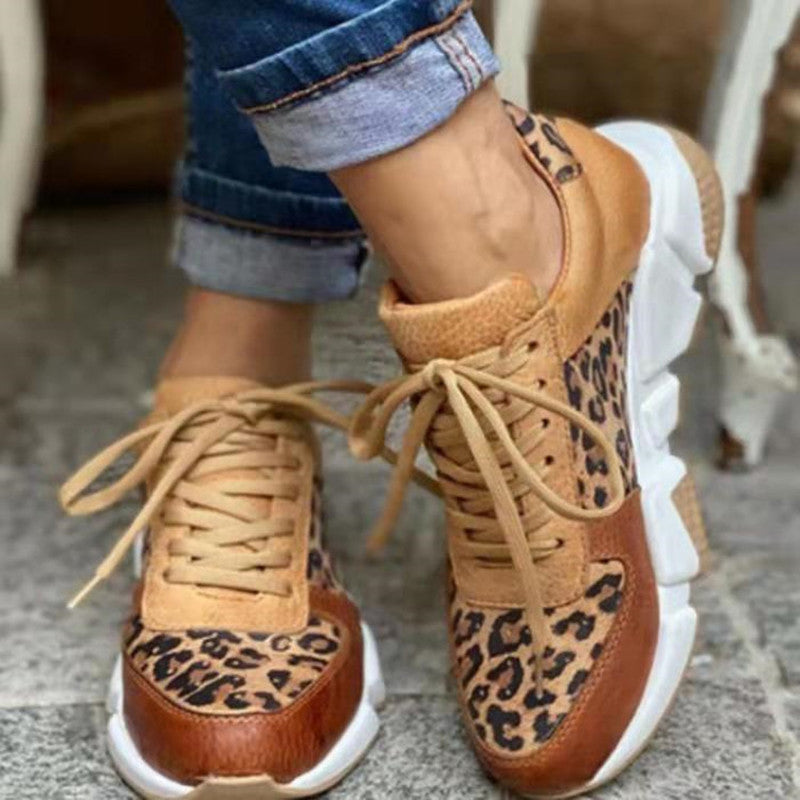 Plus size 36-44 New Thick-soled Round Toe Low-top Leopard Print Women&